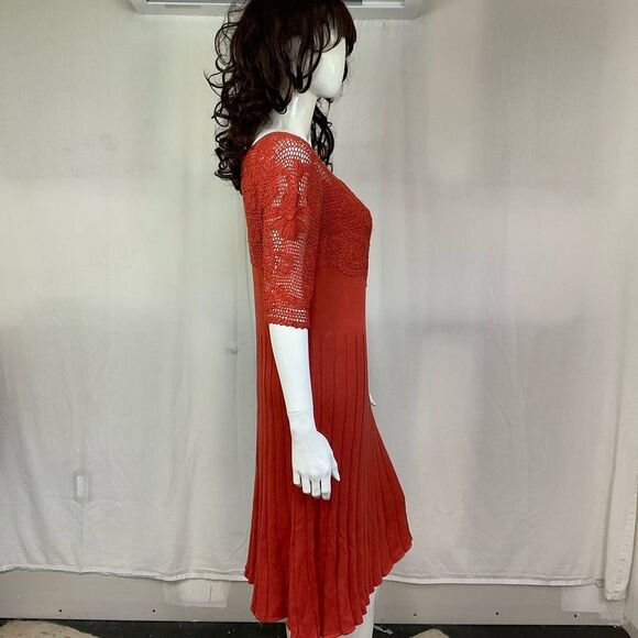 NEW Peruvian Connection Rust Orange 100% Pima Cotton Crochet Knit Midi Dress L - Picture 5 of 9